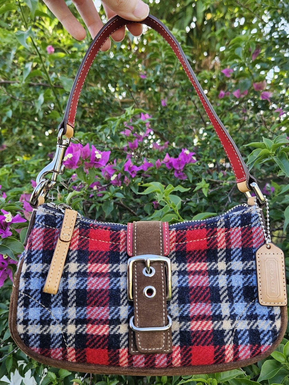 Coach Hamptons Plaid Wool Shoulder Bag & Matching Wristlet Set Style 7570